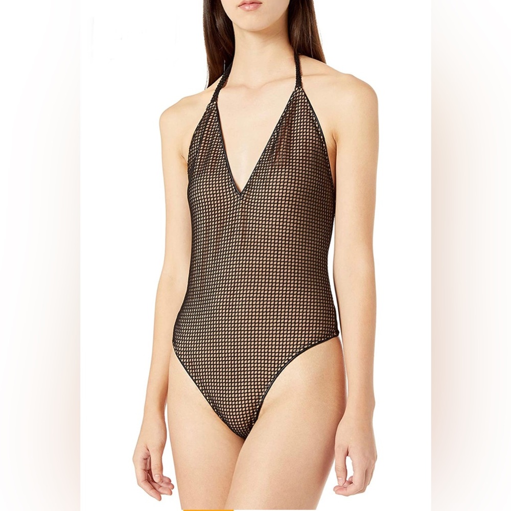 NWT Cosmopolitan Dress the Population Bridgette Fishnet Black/Nude Bodysuit XS